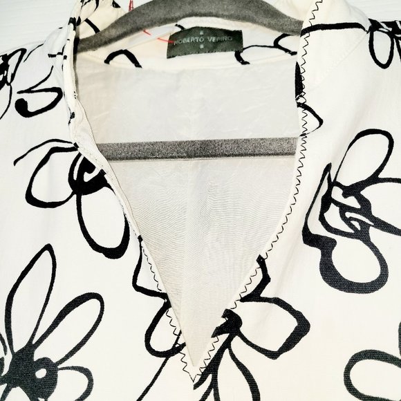 ROBERTO VERINO cotton stretch white & black flowers DRESS eur SIZE 42/14 295€ - Picture 1 of 15